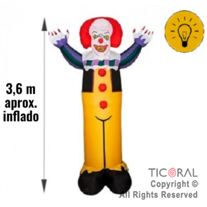 INFLABLE DECORACION PAYASO MALDITO LUMINOSO TERROR 3.6 MTS X 1
